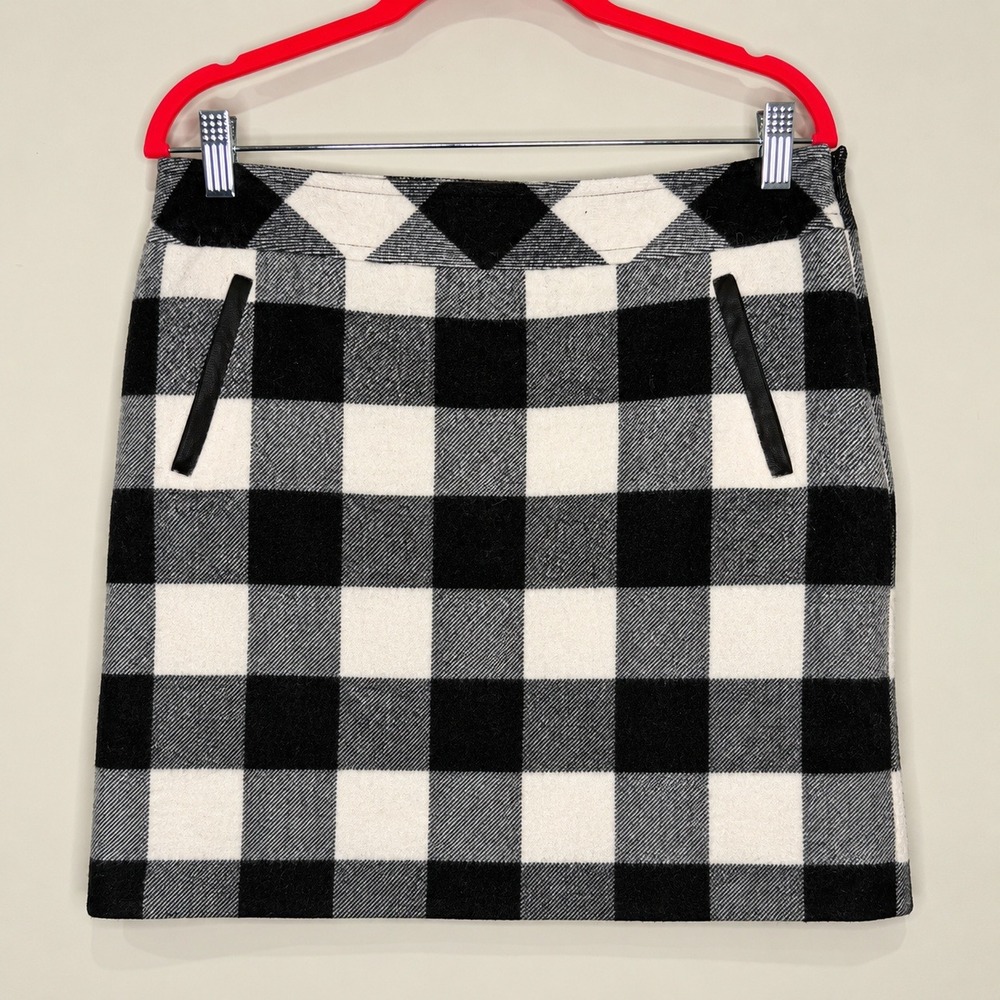 Talbots Petite Wool Blend Buffalo Plaid Mini Skirt Black Cream Pockets 10P